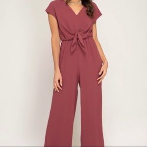 Short Sleeve Woven Jumpsuit - Mauve, S